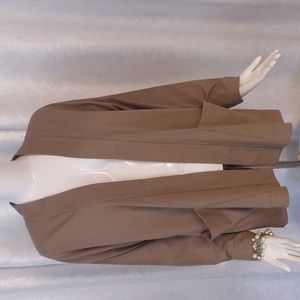 Eileen Fisher Tan Sand Beige Open Cardigan hand pockets organic cotton Jacket